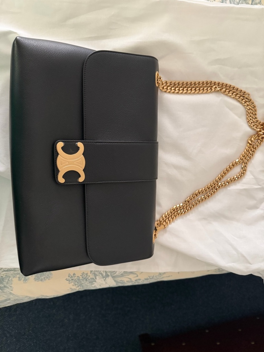 Celine Large Triomphe Black Leather Shoulder Bag with Gold Hardware NWT